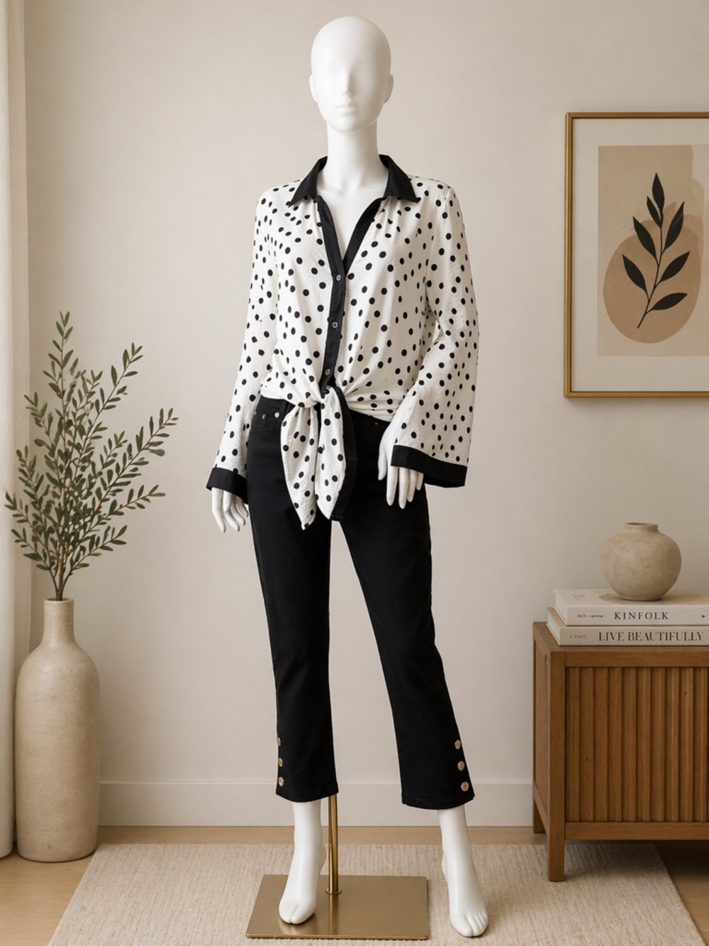 Vince Camuto Black Cropped Button-Hem Pants